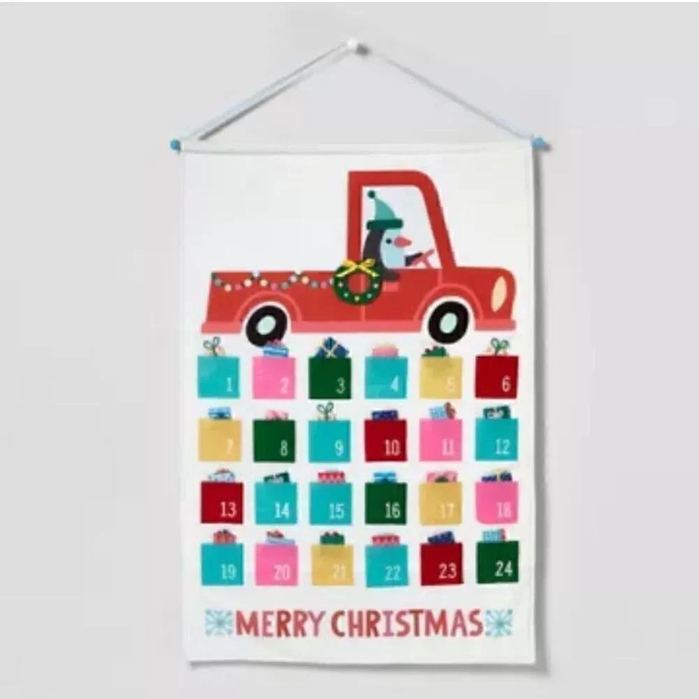 40" Oversized Fabric Penguin in TruckHanging Christmas Advent Calendar